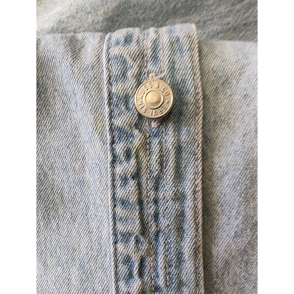 Levi's Men's L Solid Blue Denim Button-Up Shirt Long Sleeve Pockets - Picture 14 of 15